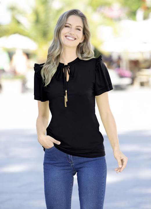 - Shirt mit Rüschenbesatz in 2 Farben - Shirt mit Rüschenbesatz in 2 Farben, in Größe 036 bis 050, in Farbe SCHWARZ