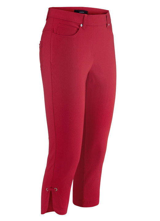 Damenmode - Caprihose mit abgerundeten Schlitzen an den Beinabschlüssen, in Größe 018 bis 052, in Farbe ROT Ansicht 1