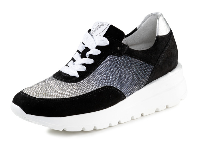 Weite H - Waldläufer Sneaker mit farbverlaufenden, funkelnden Glitzersteinchen, in Größe 3 1/2 bis 8, in Farbe SCHWARZ-SILBER Ansicht 1