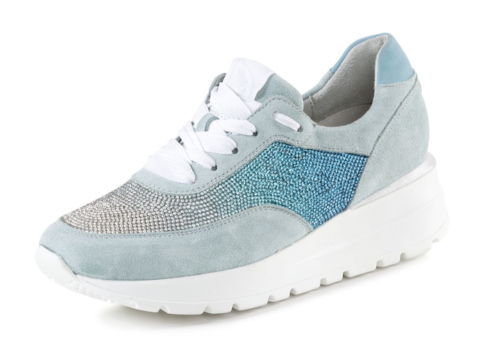 Weite H - Waldläufer Sneaker mit farbverlaufenden, funkelnden Glitzersteinchen, in Größe 3 1/2 bis 8, in Farbe BLEU Ansicht 1