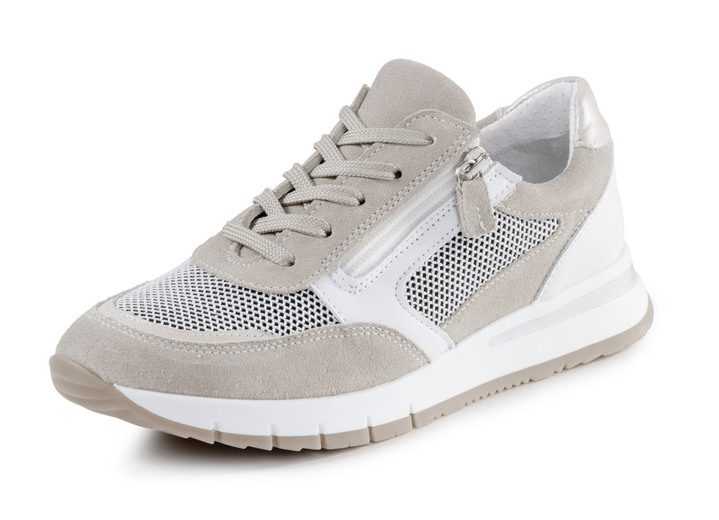 - ELENA EDEN Sneaker aus Nappa-, Veloursleder und Textil in Netzoptik, in Größe 036 bis 042, in Farbe SAND-WEISS Ansicht 1