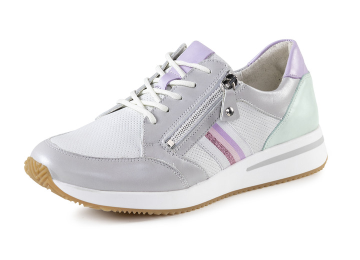 - Waldläufer Schnürschuh mit zart schimmerndem Nappaleder mit Textil-Besatz, in Größe 4 1/2 bis 9, in Farbe SILBERGRAU-MULTICOLOR Ansicht 1