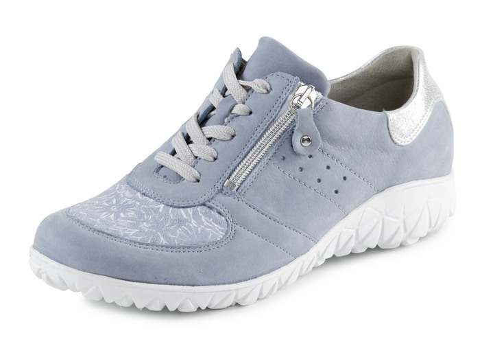 - Waldläufer Schnürschuh mit floral bedrucktem Elastikmaterial, in Größe 4 bis 8 1/2, in Farbe BLEU-SILBER Ansicht 1