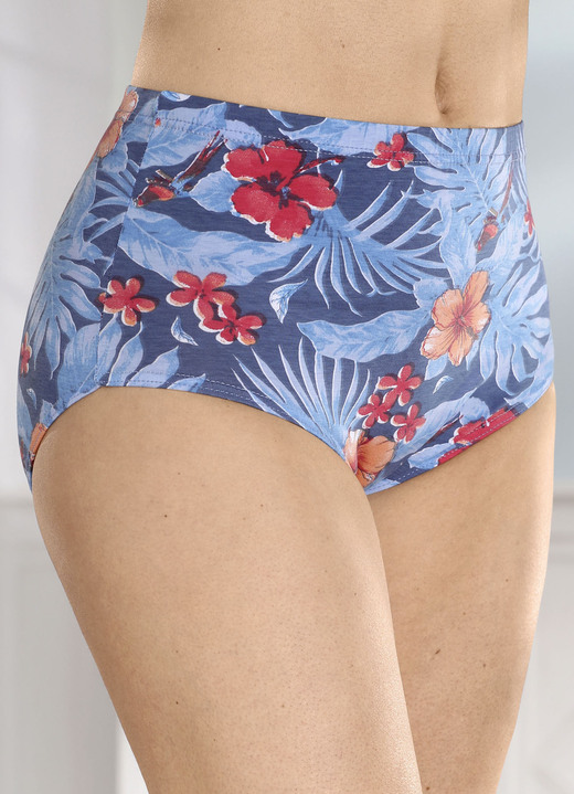 Slips - Laurina Viererpack Slips mit Floraldessin, in Größe 038 bis 056, in Farbe JEANSBLAU-BUNT Ansicht 1