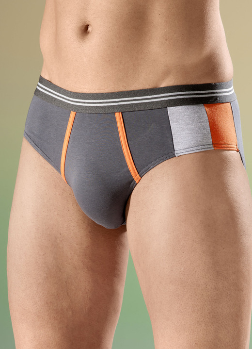 - Viererpack Slips mit farbigen Einsätzen, in Größe 004 bis 010, in Farbe 2X GRAFIT-BUNT, 2X NAVY-BUNT