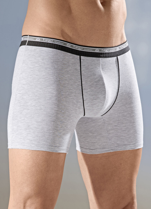 Unterhosen - Dreierpack Pants mit Elastikbund und Zierpaspseln Unterhosen - Dreierpack Pants mit Elastikbund und Zierpaspseln, in Größe 005 bis 011, in Farbe 1X GRAU MELIERT, 2X SCHWARZ
