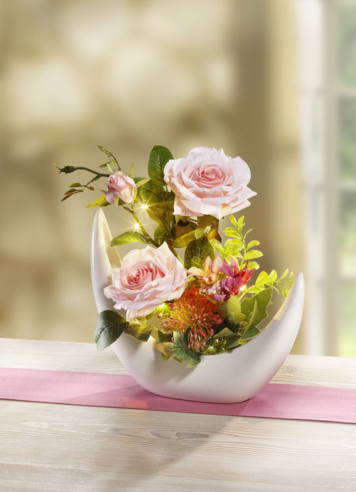 Wohnaccessoires - Beleuchtetes Rosen-Arrangement, in Farbe ROSA-GRÜN