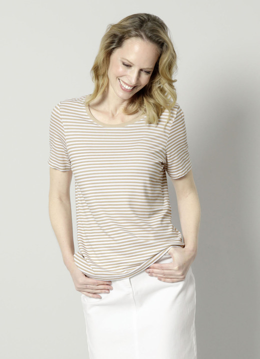 - Shirt mit allover Ringel-Dessin - Shirt mit allover Ringel-Dessin, in Größe 038 bis 052, in Farbe SAND-WEISS
