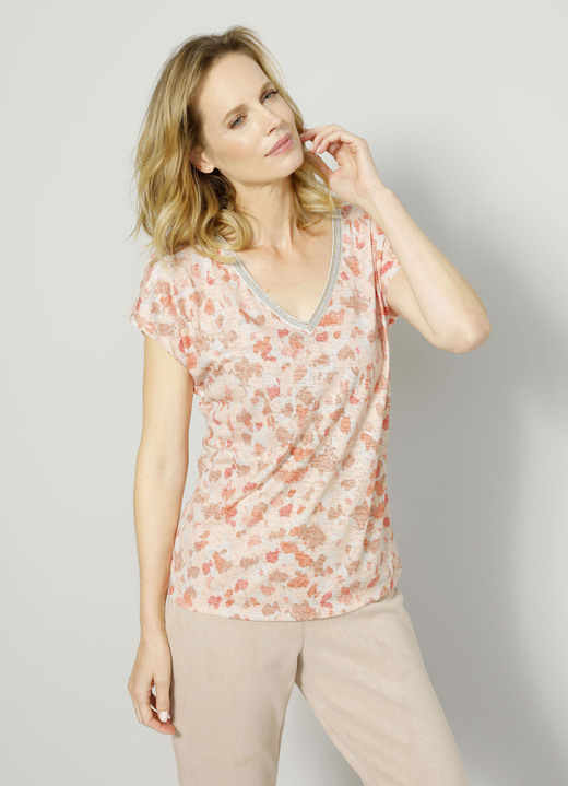 Kurzarm - Shirt mit dekorativem Zierband, in Größe 038 bis 052, in Farbe PFIRSICH-APRICOT Ansicht 1