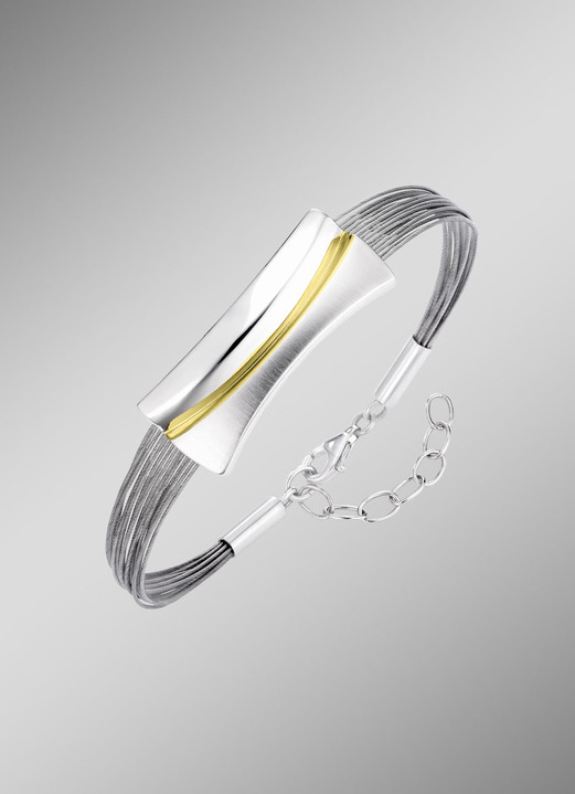 Halsketten - Moderne Garnitur in Bicolor aus Silber 925/- fein und Stahl, in Farbe , in Ausführung Armband Ansicht 1