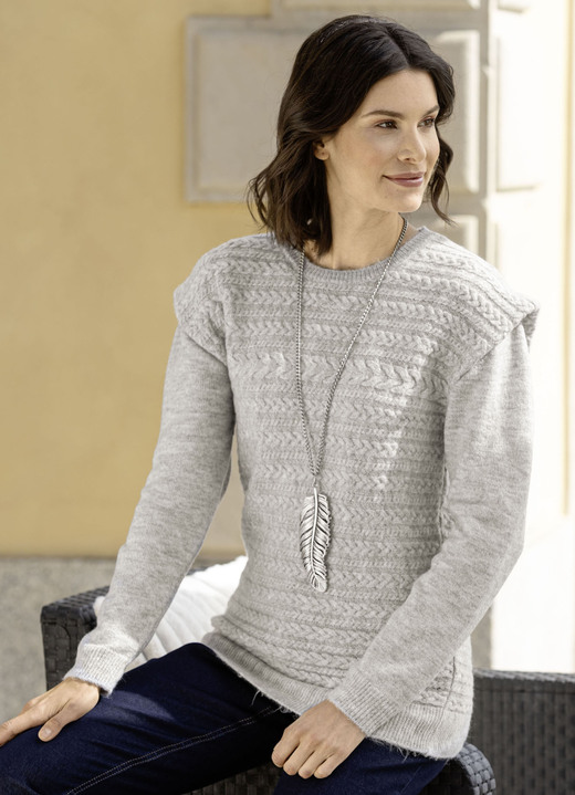 Langarm - Pullover in Two-in-One-Optik, in Größe L(44/46) bis XXL(52/54), in Farbe HELLGRAU MELIERT Ansicht 1