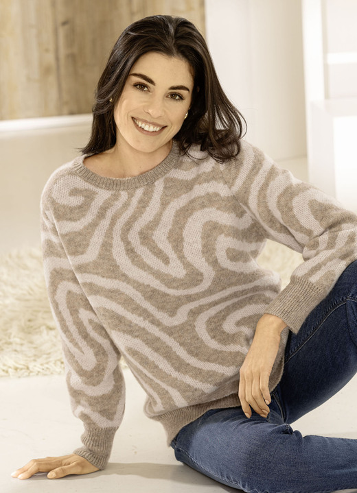 Langarm - Pullover in Jacquard-Dessin, in Größe L(44/46) bis XS(32/34), in Farbe SAND-BEIGE Ansicht 1