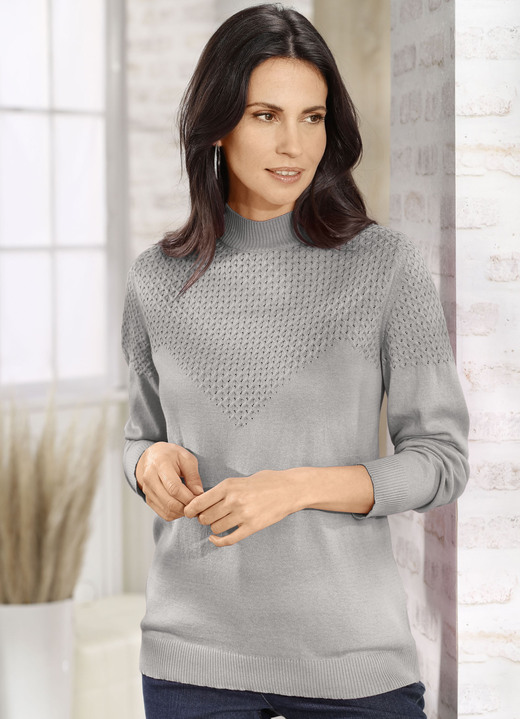 Basics - Pullover in Feinstrick, in Größe 036 bis 050, in Farbe HELLGRAU MELIERT
