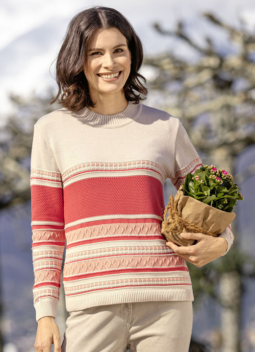 Langarm - Pullover mit Ringeldessin, in Größe 038 bis 052, in Farbe SAND-LACHS Ansicht 1