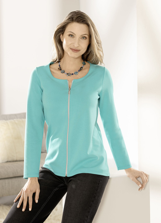 - Shirtjacke mit durchgehendem Reißverschluss, in Größe 036 bis 052, in Farbe EISBLAU Ansicht 1