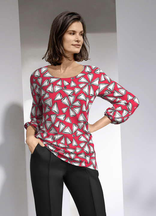3/4-Arm - Shirt mit farbbrillantem Druck 3/4-Arm - Shirt mit farbbrillantem Druck, in Größe 036 bis 052, in Farbe ROT-WEISS-SCHWARZ