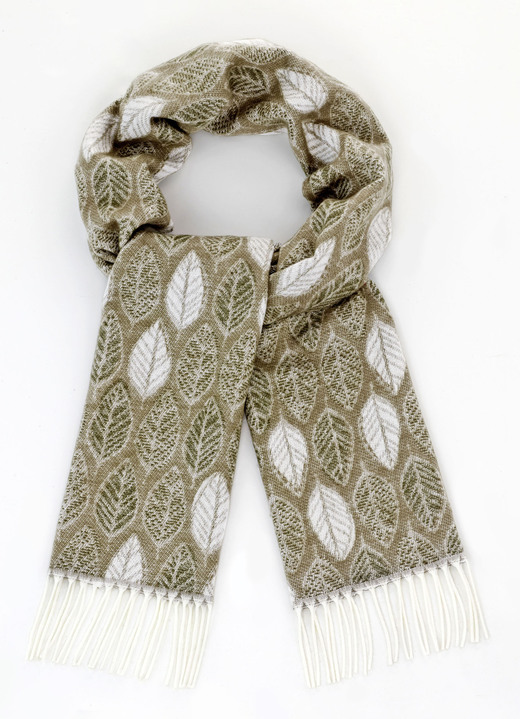 Schals - Schal mit Blätterdessin, in Farbe KHAKI-OLIV-ECRU Ansicht 1