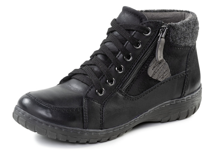 - ELENA EDEN Schnür-Bootie aus Leder-Materialmix, in Größe 036 bis 042, in Farbe SCHWARZ-GRAU Ansicht 1