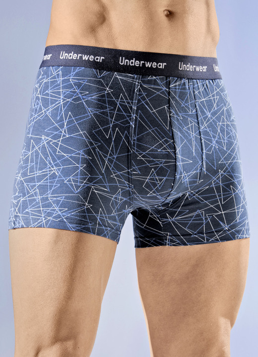 Unterhosen - Dreierpack Pants mit Elastikbund, in Größe 005 bis 011, in Farbe 2X BLAU-WEISS, 1X UNI BLAU