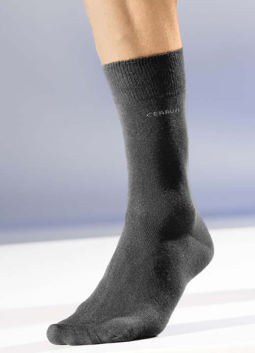 Strümpfe - Sechserpack Socken mit gedoppeltem Komfortbund Strümpfe - Sechserpack Socken mit gedoppeltem Komfortbund, in Größe 001 (Schuhgröße 39-42) bis 002 (Schuhgröße 43-46), in Farbe 3X ANTHRAZIT MELIERT, 3X UNI MARINE