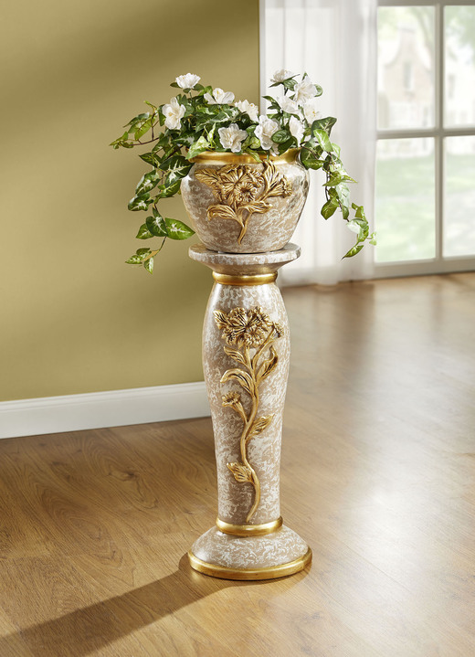 Wohnaccessoires - Handbemalte Säule mit Übertopf, in Farbe HELLBRAUN-GOLD