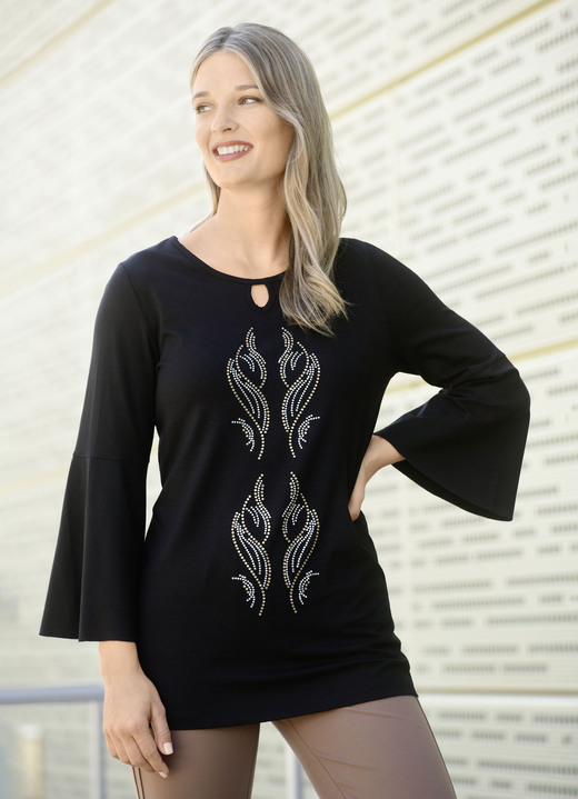3/4-Arm - Shirt mit dekorativem Halsausschnitt, in Größe 038 bis 054, in Farbe SCHWARZ Ansicht 1