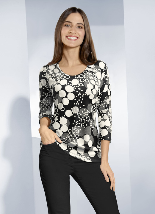 3/4-Arm - Shirt mit Allover-Druck, in Größe 036 bis 052, in Farbe SCHWARZ-ECRU