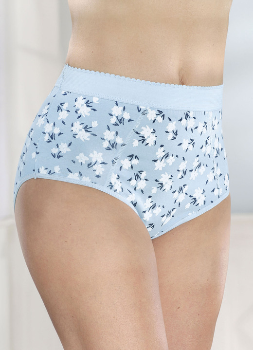 Slips - Fünferpack Formslips mit verstärkter Bauchpartie, in Größe 038 bis 056, in Farbe HELLBLAU-WEISS-MARINE