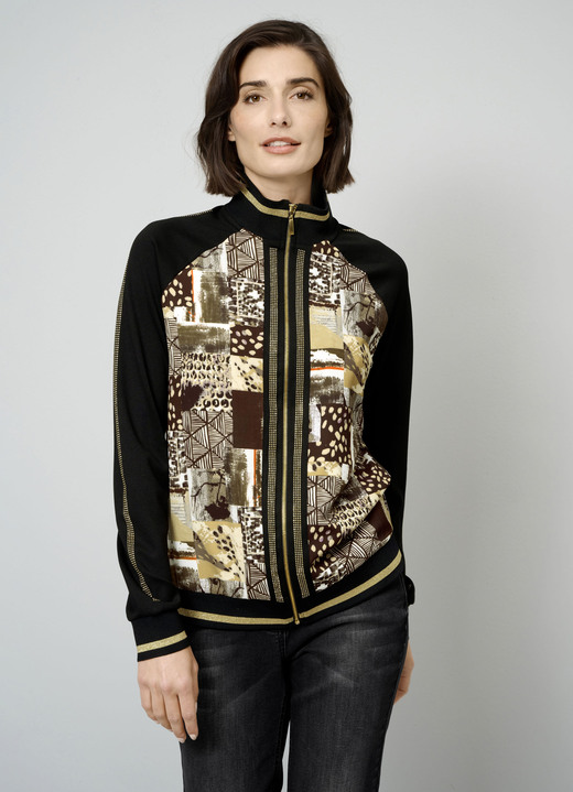 - Shirtjacke mit durchgehendem Reißverschluss - Shirtjacke mit durchgehendem Reißverschluss, in Größe 038 bis 046, in Farbe SCHWARZ-BRAUN-CAMEL