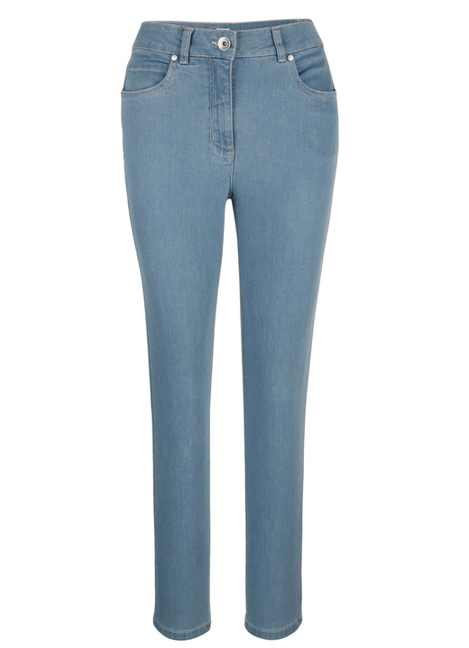Hosen mit Knopf- und Reißverschluss - Jeans in 5-Pocket-Form, in Größe 020 bis 050, in Farbe HELLBLAU Ansicht 1
