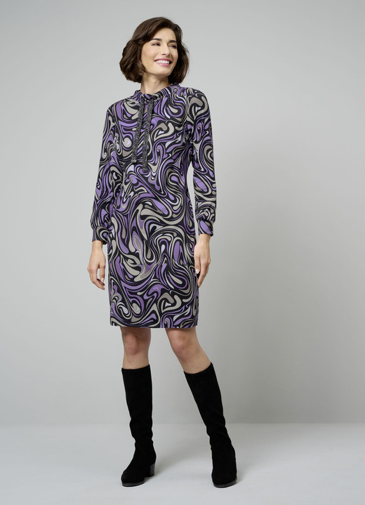 Langarm - Jerseykleid, in Größe 038 bis 052, in Farbe LILA-TAUPE