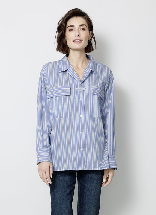 Langarm - Bluse, in Größe 038 bis 052, in Farbe MARINE-WEISS