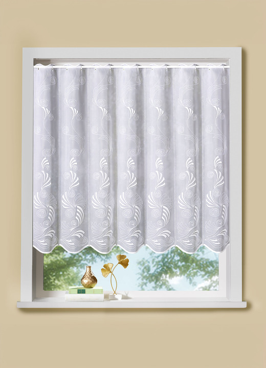 Kurzgardinen - Luftiger Kleinfenster-Store mit Stangendurchzug, in Größe 875 (95x 95 cm) bis 896 (120x160 cm), in Farbe WEISS Ansicht 1