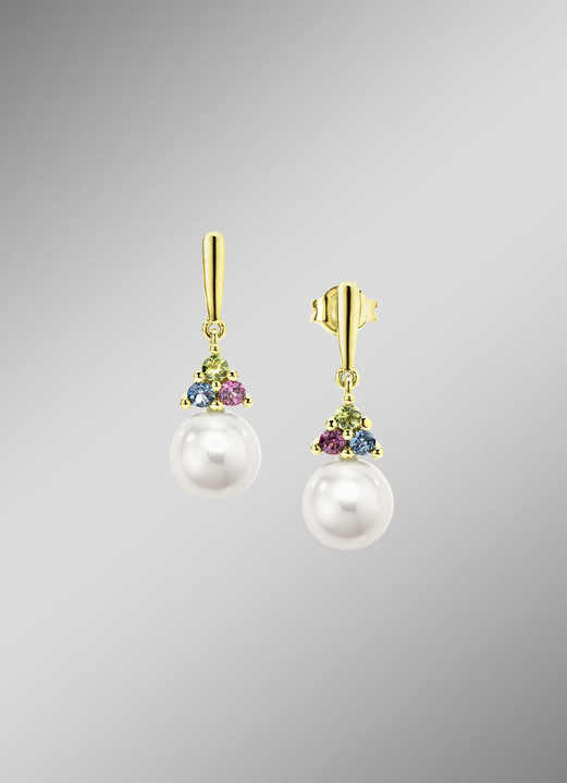 Ohrschmuck - Exquisite Eleganz Ohrstecker mit Süßwasser-Zuchtperlen und Edelsteinen, in Farbe  Ansicht 1