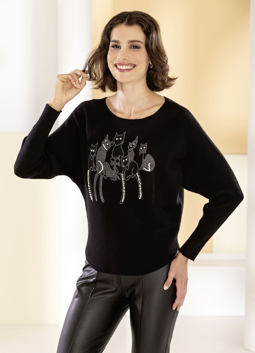 Langarm - Pullover in weichem Feinstrick, in Größe L(44/46) bis XXL(52/54), in Farbe SCHWARZ