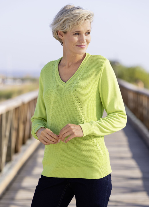 Basics - Pullover mit Strukturmix, in Größe 036 bis 052, in Farbe HELLGRÜN Ansicht 1
