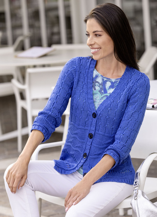 Strickjacken - Strickjacke aus Bändchengarn, in Größe 036 bis 052, in Farbe ROYALBLAU