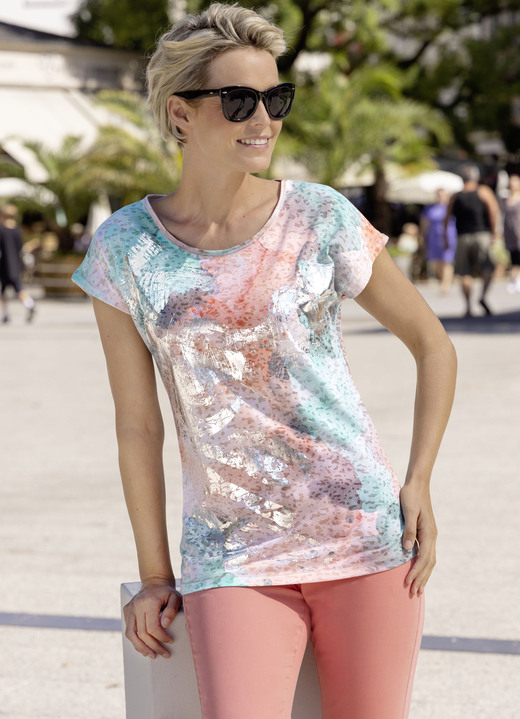 Kurzarm - Shirt mit silberfarbenem Foliendruck Kurzarm - Shirt mit silberfarbenem Foliendruck, in Größe 036 bis 048, in Farbe MINT-LACHS