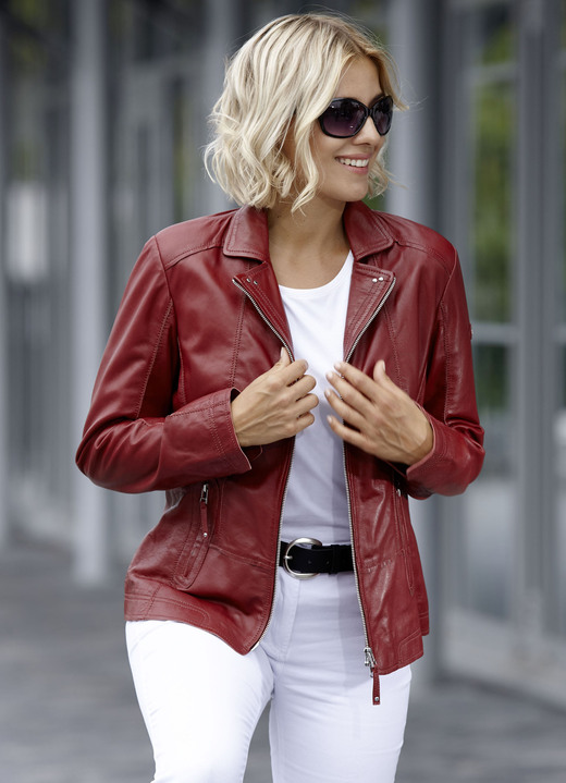 Lederkurzjacken - Lederkurzjacke von „Cabrini“ Lederkurzjacken - Lederkurzjacke von „Cabrini“, in Größe 036 bis 050, in Farbe DUNKELROT