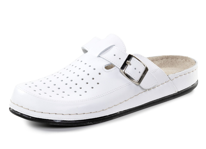 Sandalen & Pantoletten - Pantolette aus Nappaleder mit luftiger Perforation, in Größe 041 bis 046, in Farbe WEISS Ansicht 1