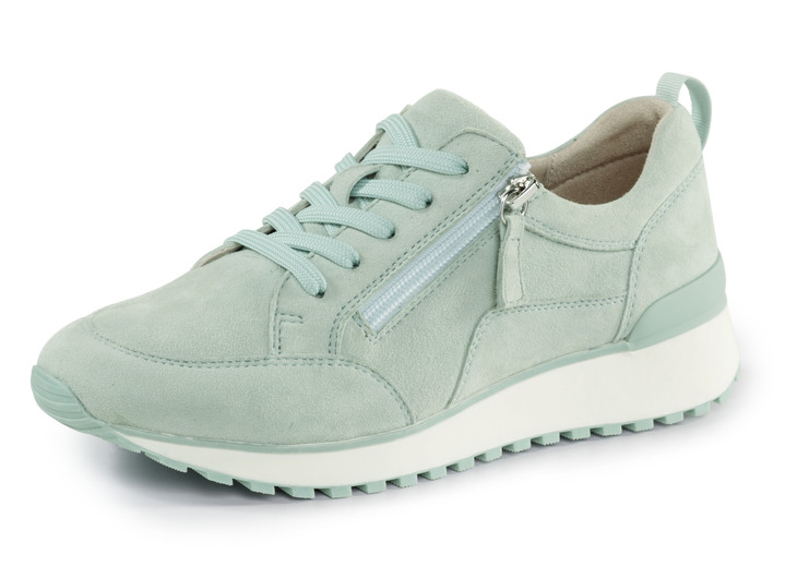 Slipper & Schnürschuhe - Caprice Sneaker aus Veloursleder, in Größe 036 bis 042, in Farbe TÜRKIS Ansicht 1