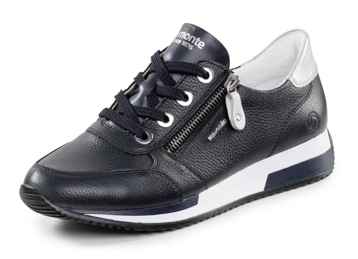 Slipper & Schnürschuhe - Remonte Schnür-Sneaker mit silberfarben schimmerndem Kontrast-Besatz, in Größe 036 bis 042, in Farbe MARINE Ansicht 1