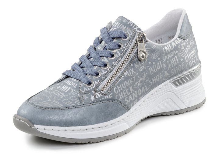 Slipper & Schnürschuhe - Rieker Schnür-Sneaker aus bedrucktem Synthetikmaterial, in Größe 036 bis 042, in Farbe HELLBLAU-SILBER Ansicht 1