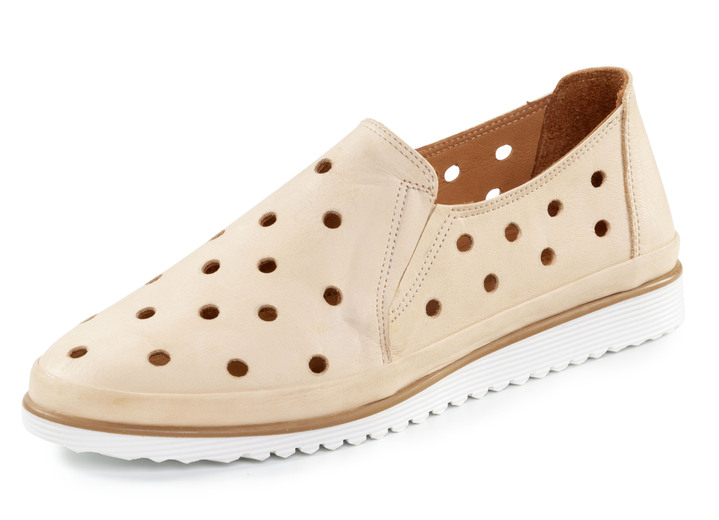 Slipper & Schnürschuhe - ELENA EDEN Slipper aus weichem Nappaleder mit Lochungen, in Größe 036 bis 041, in Farbe HELLBEIGE Ansicht 1