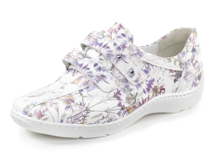 Weite H - Waldläufer Klettschuh mit handangenähter Sohle, in Größe 3 1/2 bis 8, in Farbe WEISS-BUNT Ansicht 1