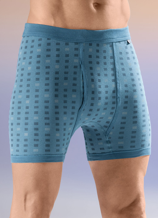 Unterhosen - Dreierpack Unterhosen mit Alloverdessin Unterhosen - Dreierpack Unterhosen mit Alloverdessin, in Größe 005 bis 014, in Farbe 2X SMARAGD-BUNT, 1X NAVY-BUNT