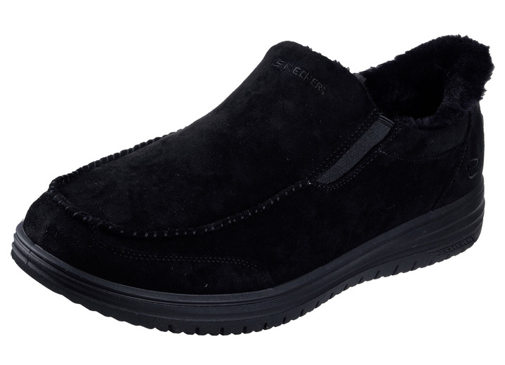 Slipper & Schnürschuhe - SKECHERS, bequeme Herren-Slipper, mit geformter Slip-Ins Fersenplatte Slipper & Schnürschuhe - SKECHERS, bequeme Herren-Slipper, mit geformter Slip-Ins Fersenplatte, in Größe 040 bis 046, in Farbe SCHWARZ