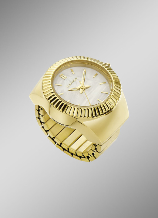 Quartzuhren - Goldfarbene Quarz-Ringuhr mit Zugband, in Farbe  Ansicht 1