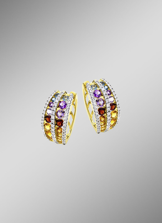 Ohrschmuck - Multicolor Klappcreolen mit Edelsteine und Brillanten, in Farbe  Ansicht 1