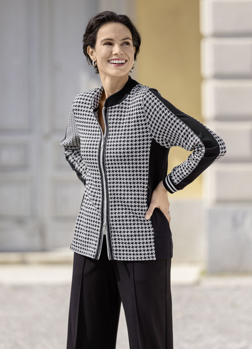 Langarm - Blusenjacke mit Hahnentritt-Dessin, in Größe 036 bis 052, in Farbe SCHWARZ-SILBER Ansicht 1